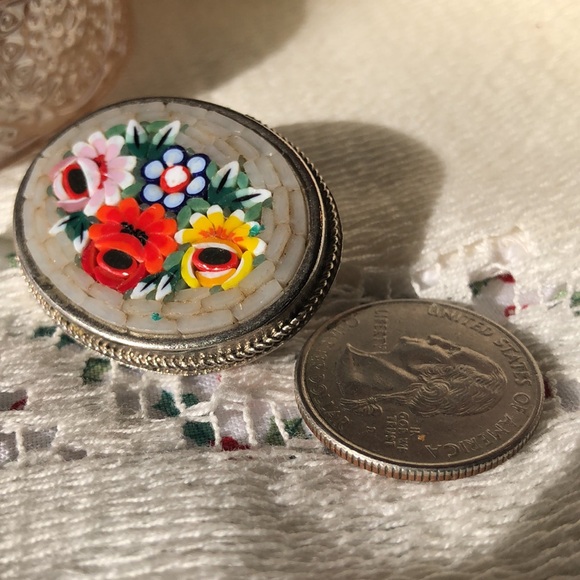 Vintage Micro Mosaic Floral Brooch - Picture 6 of 7